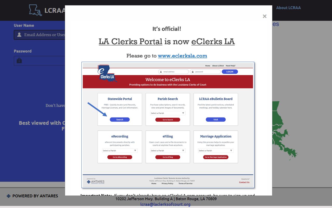 Natchitoches Parish Clerk of Court records LCRAA land and marriage portal