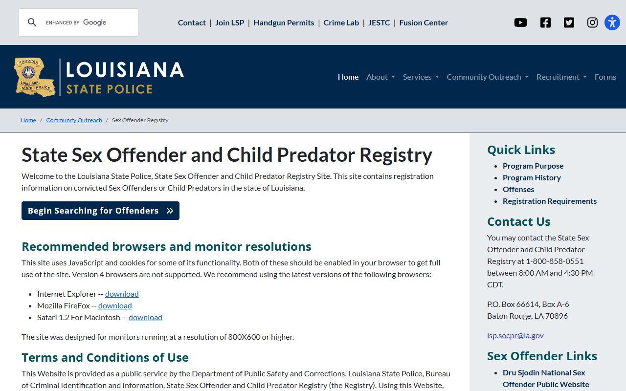 Natchitoches Parish arrest records Louisiana State Police sex offender registry