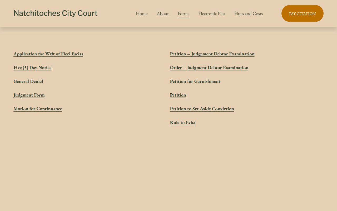 Natchitoches Parish court dockets City Court forms and documents