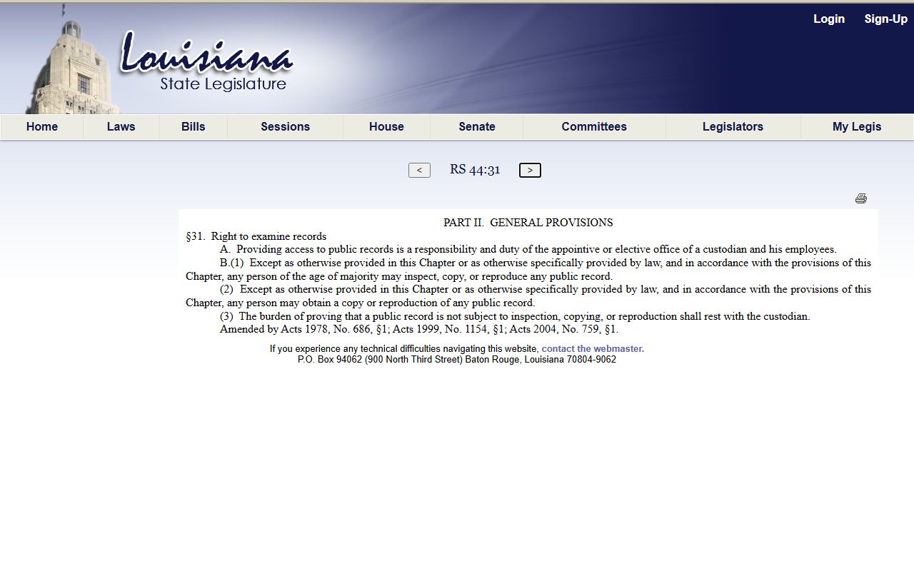Natchitoches Parish court records La RS 44 31 public access statute