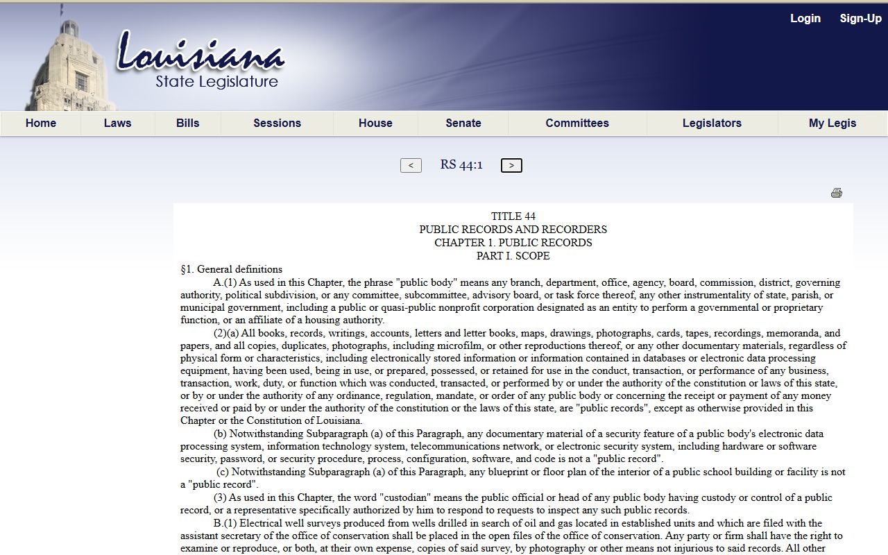 Natchitoches Parish court records La RS 44 1 definitions
