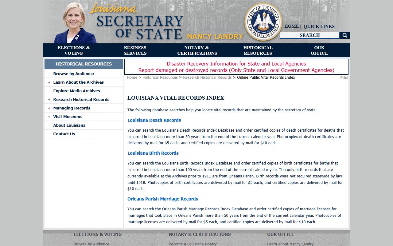 Natchitoches Parish court records Secretary of State historical index