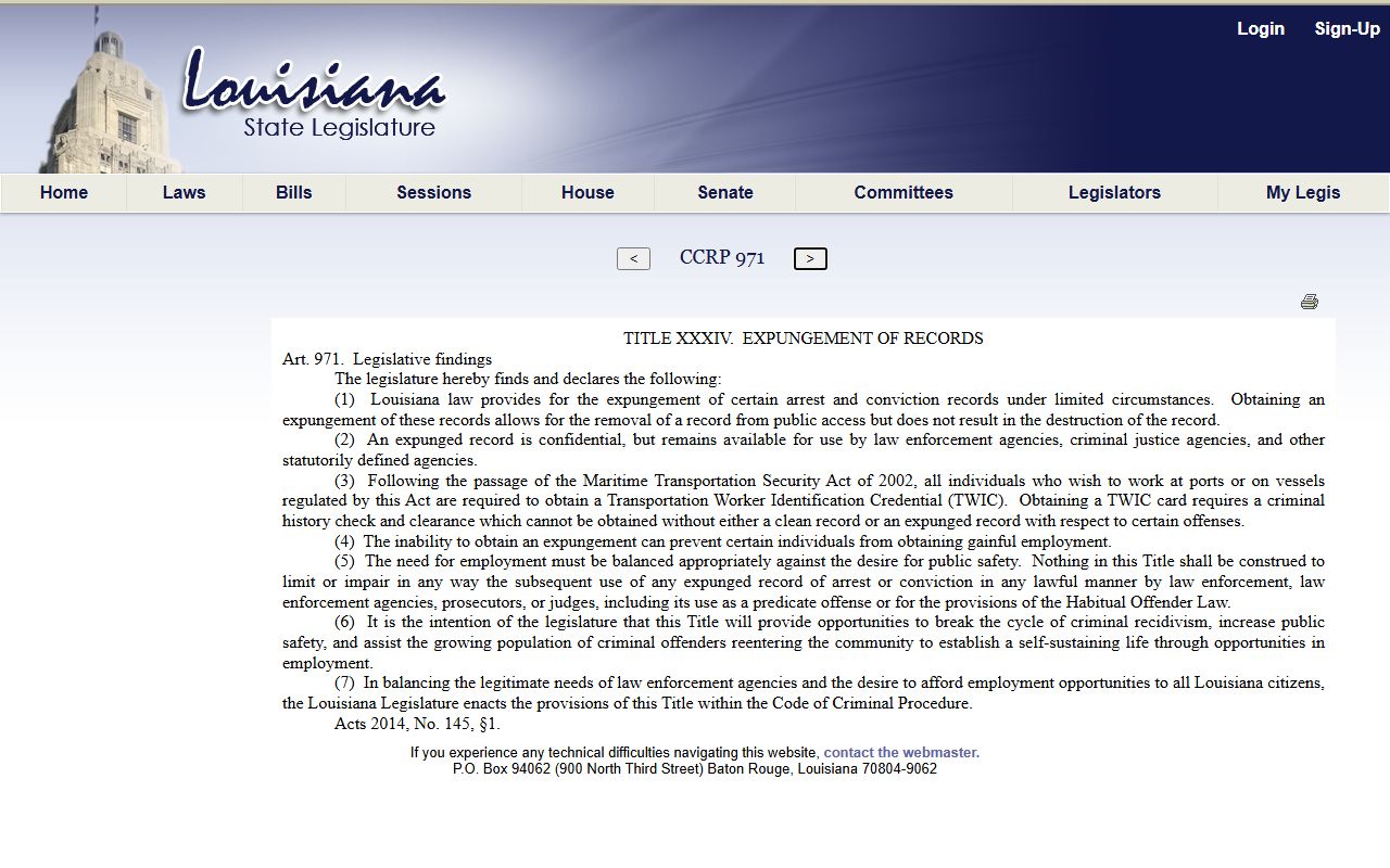 Natchitoches Parish criminal court records Louisiana expungement statute