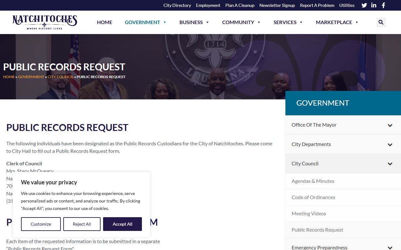 Natchitoches Parish District Court city public records request source