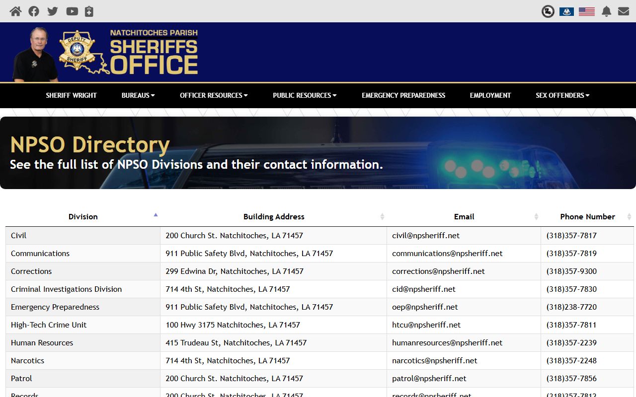 Natchitoches Parish inmate records sheriff division directory