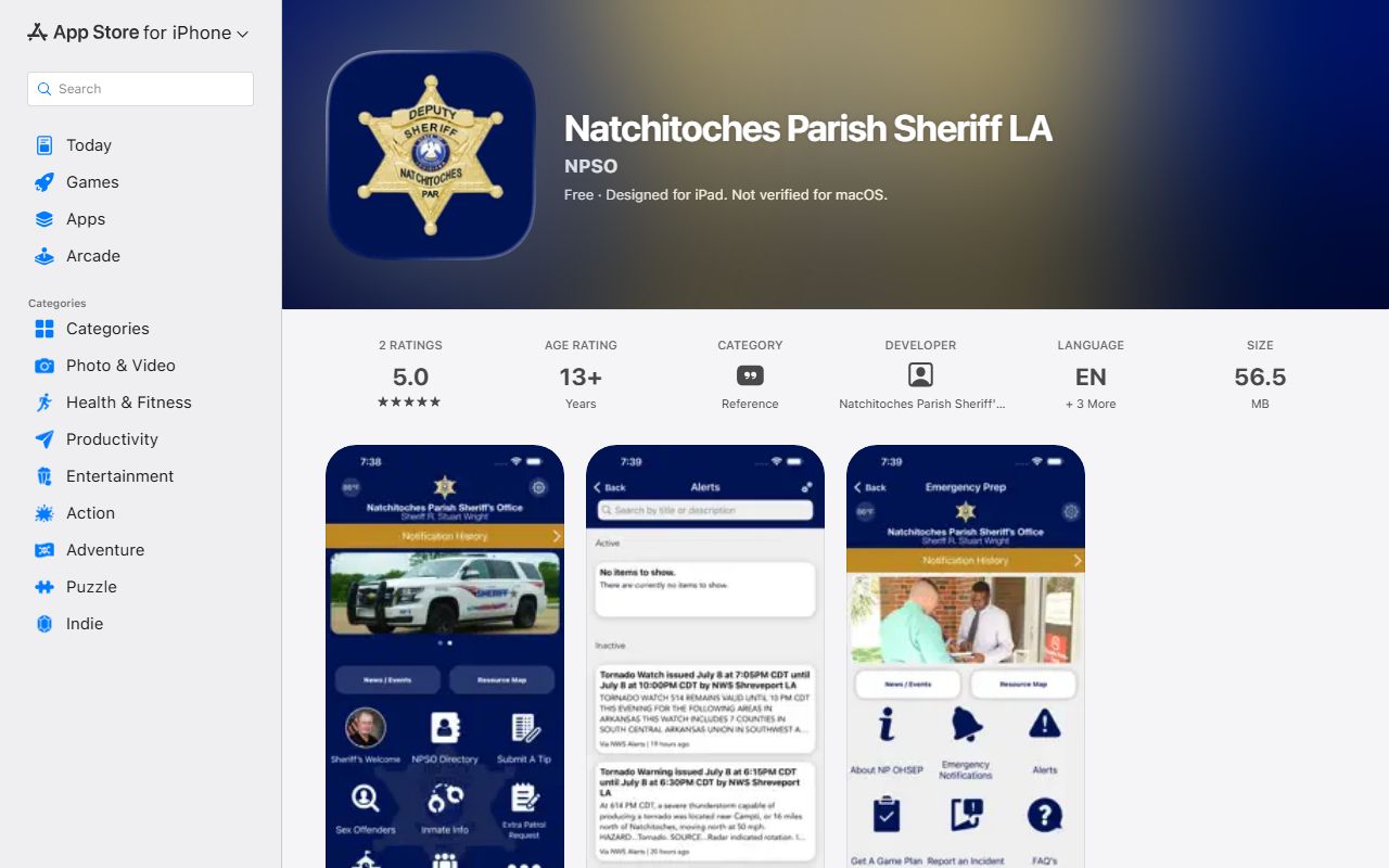 Natchitoches Parish inmate records sheriff iOS app listing