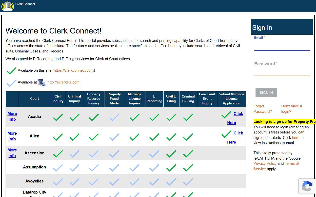 Natchitoches Parish court records Clerk Connect portal