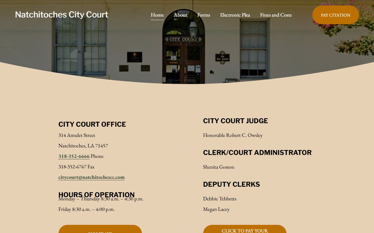 Natchitoches Parish court records City Court homepage