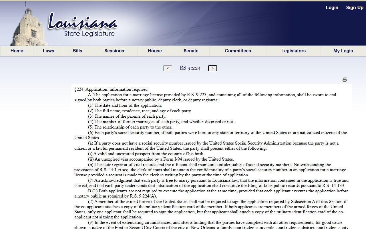 Natchitoches Parish marriage records marriage application information statute