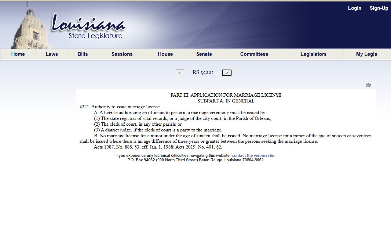 Natchitoches Parish marriage records marriage license issuing officials statute