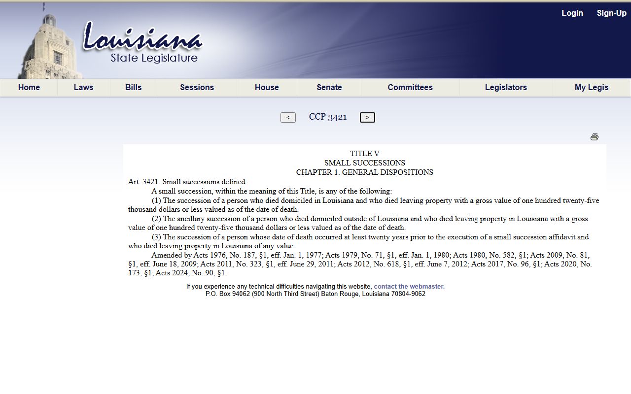 Natchitoches Parish probate records small succession statute