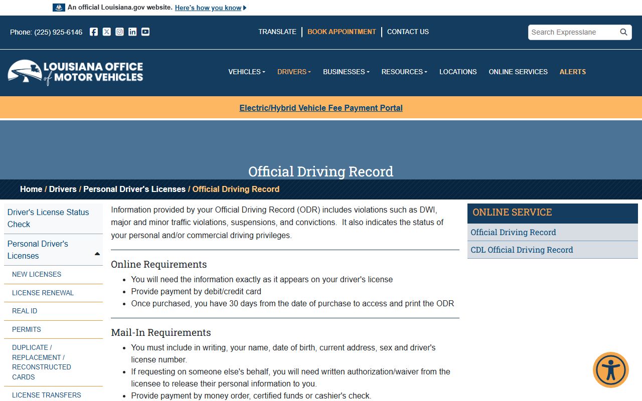 Natchitoches Parish traffic court records OMV driving record information