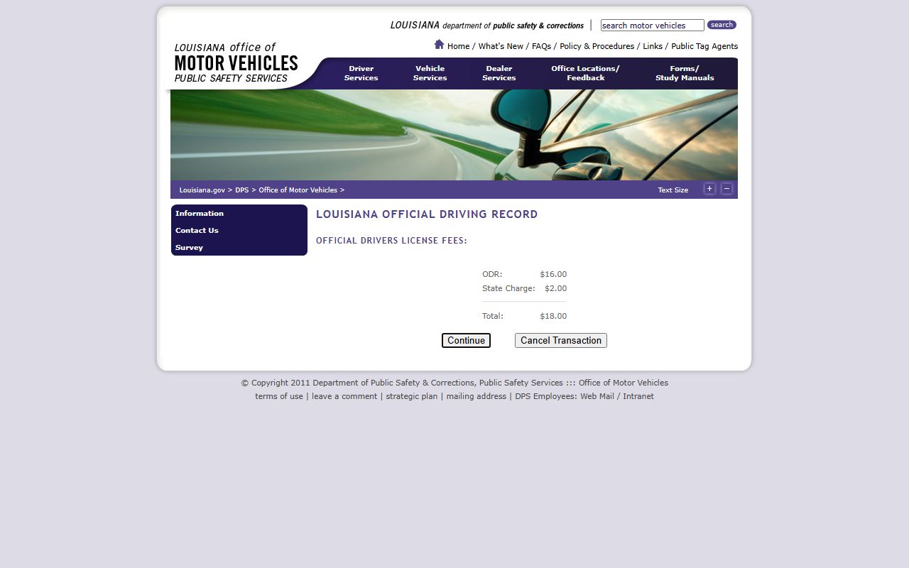 Natchitoches Parish traffic court records OMV driving record fee page