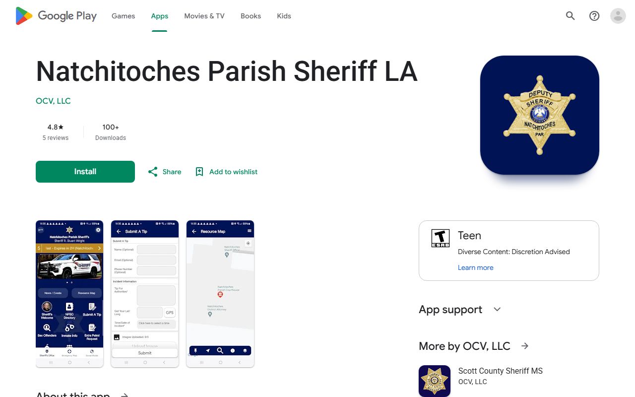 Natchitoches Parish warrant search sheriff Android app listing
